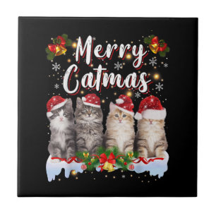 Cat Christmas Weihnachtsmannmütze Funny Merry Catm Fliese