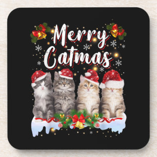 Cat Christmas Weihnachtsmannmütze Funny Merry Catm Getränkeuntersetzer