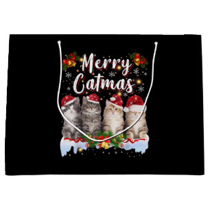 Cat Christmas Weihnachtsmannmütze Funny Merry Catm Große Geschenktüte