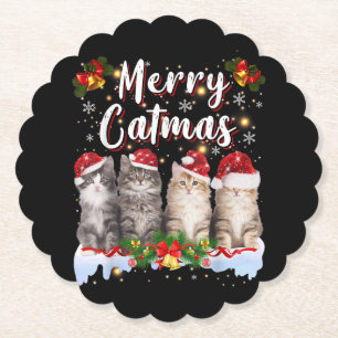 Cat Christmas Weihnachtsmannmütze Funny Merry Catm Untersetzer