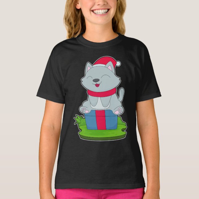 Cat Christmas Weihnachtsmannmütze T-Shirt (Vorderseite)