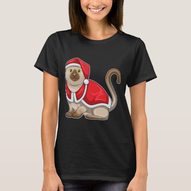 Cat Christmas Weihnachtsmannmütze T-Shirt (Vorderseite)