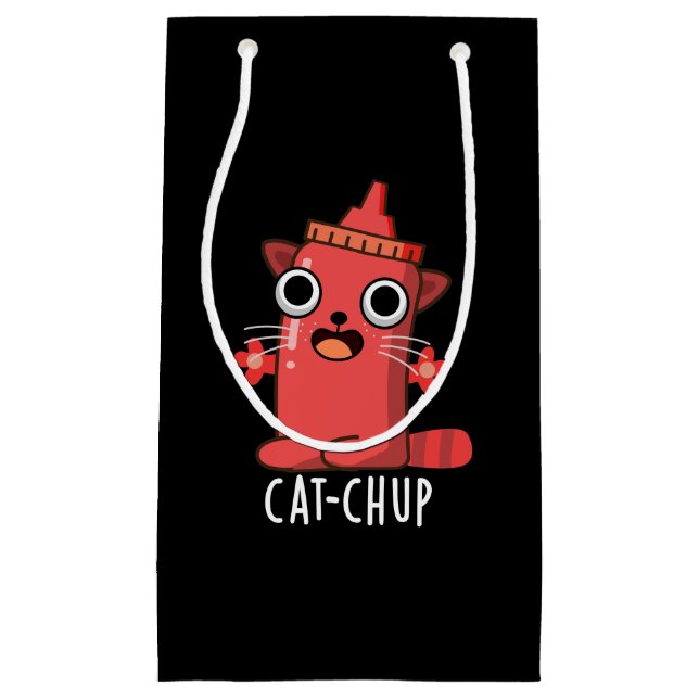 Cat chup Funny Ketchup Pun Dark BG Kleine Geschenktüte (Vorderseite)