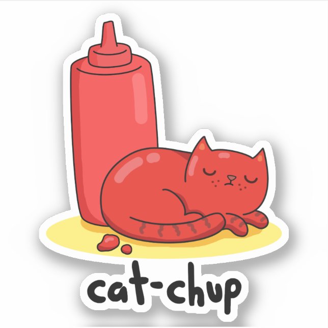 Cat chup Funny Red Ketchup Cat Pun Aufkleber (Vorderseite)