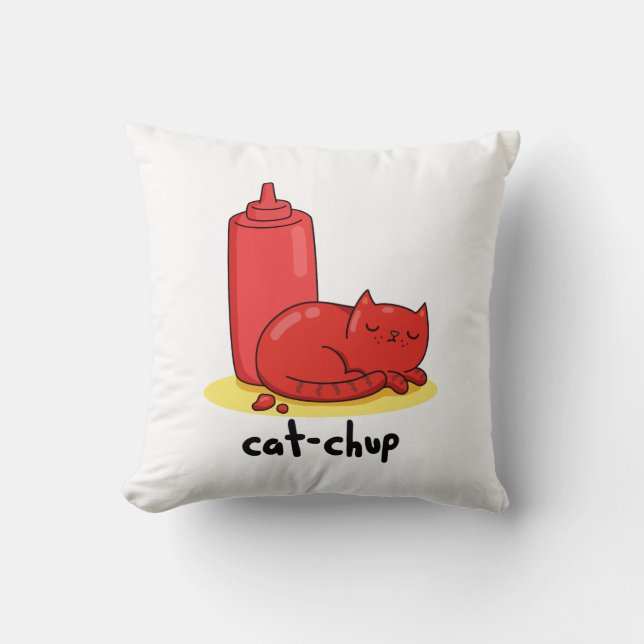 Cat chup Funny Red Ketchup Cat Pun Kissen (Vorderseite)