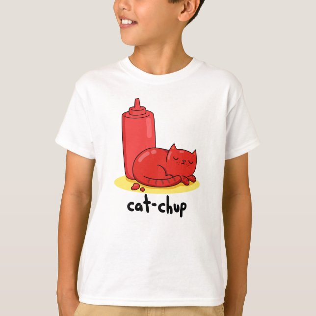 Cat chup Funny Red Ketchup Cat Pun T-Shirt (Vorderseite)