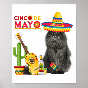 Cat Cinco De Mayo Liebe Gitarre Cactus Drinks Lieb Poster