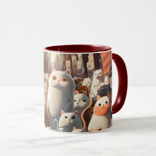 Cat City Cartoon Crowd Tasse