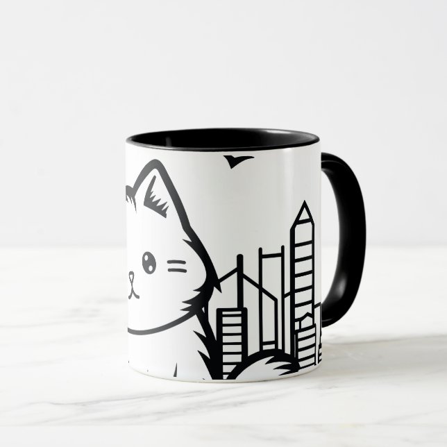 Cat Cityscape Furry Niedlich Vector Graphic Tasse (VorderseiteRechts)
