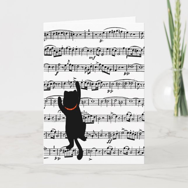 Cat Climbing am Musik Geburtstag Karte (Vorderseite)