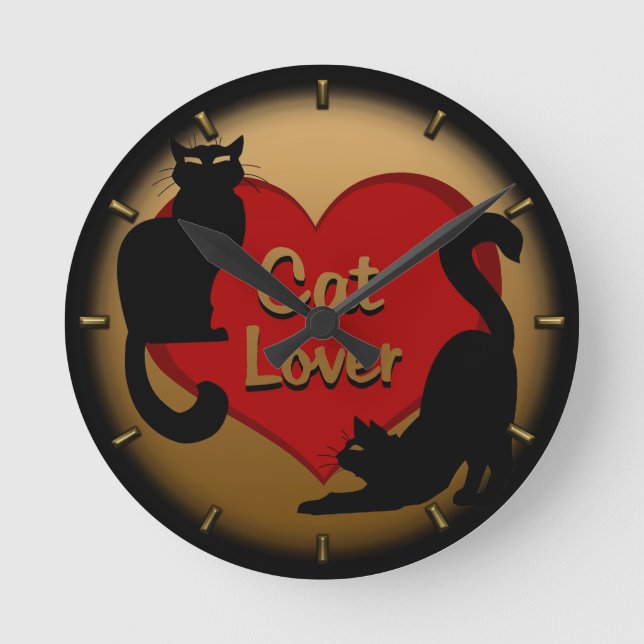 Cat Clock Niedlich Cat Lover Wall Clock Cat Decke Runde Wanduhr (Vorderseite)