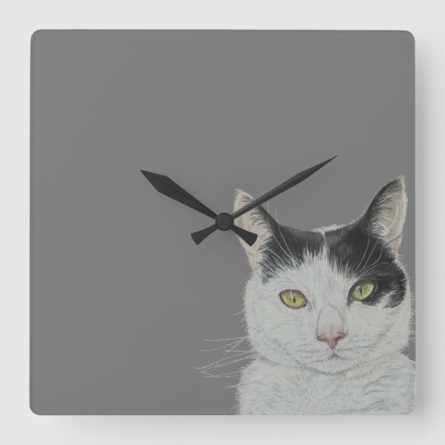 Cat Clock Quadratische Wanduhr (Vorderseite)