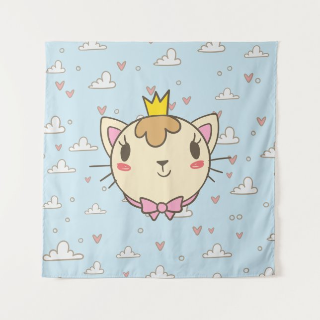 Cat Cloud Herz Textur Kitten Wandteppich (Vorderseite)