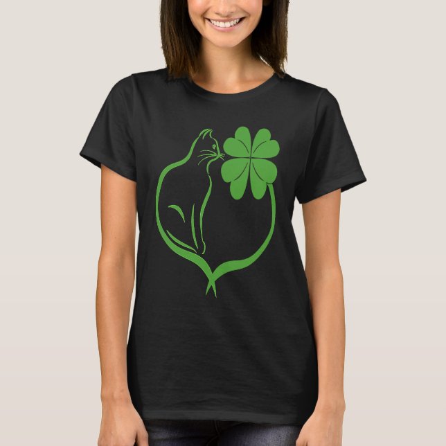 Cat Clover Silhouette Shamrock St Patricks Day Kit T-Shirt (Vorderseite)