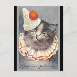 Cat Clown Vintage Abbildung Postkarte