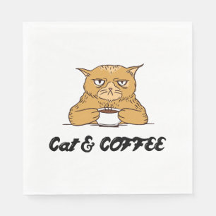 Cat & Coffee Funny Cat Kaffee Design Geschenk Idee Serviette