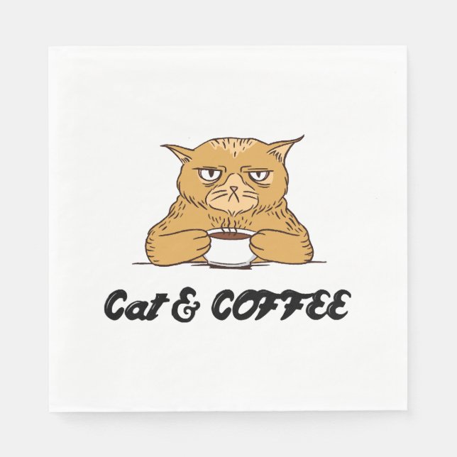 Cat & Coffee Funny Cat Kaffee Design Geschenk Idee Serviette (Vorderseite)