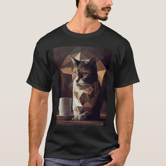 Cat Coffee Geometric T-Shirt (Vorderseite)