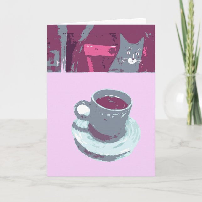 Cat & Coffee Grußkarte Karte (Vorderseite)