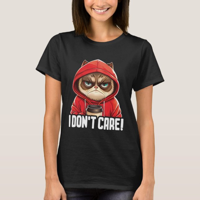 Cat Coffee I Cat I Don t Care T-Shirt (Vorderseite)