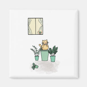 Cat Coffee Window Planters Green Magnet