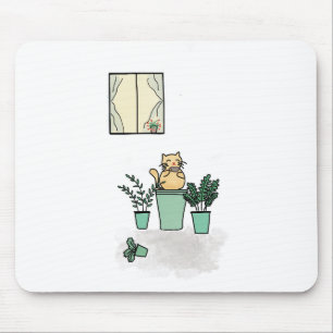 Cat Coffee Window Planters Green Mousepad