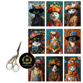 Cat Collage Junk Journal Dekoupage Tissue Paper Seidenpapier