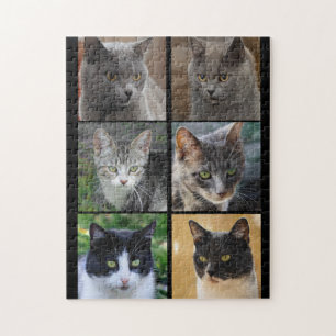 Cat Collage kitty Stimmen Schwarz-weiß grau Tabby Puzzle