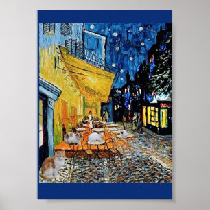 Cat Colony, Night Café Parody, Van Gogh Poster