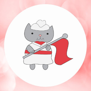 Cat Color Guard Red White Runder Aufkleber