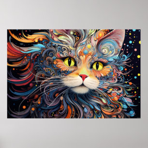 Cat Colorful Animal Verzauberung Abstrakt Poster