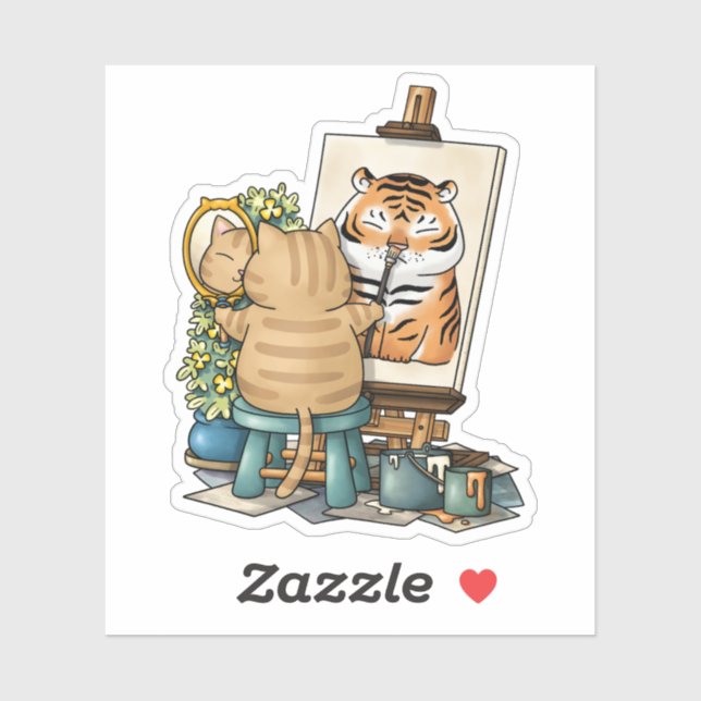 Cat Confidence Self Portrait of Tiger Aufkleber (Blatt)