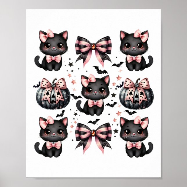 Cat Coquette Halloween Bows Black Pink Halloween G Poster (Vorne)
