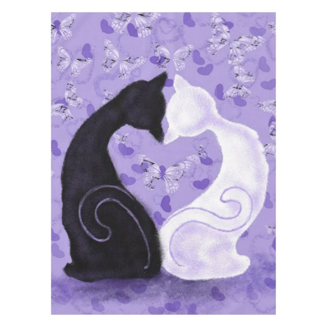 Cat Couple Butterfly Hörer Lila Tabletts Tischdecke (Vorderseite)