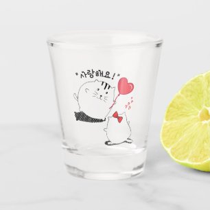 Cat Couple "I Liebe you" 사 랑 해 요 in korean Schnapsglas