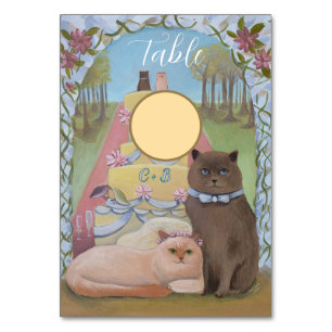 Cat Couple Initials DIY Wedding Table Cards Tischnummer
