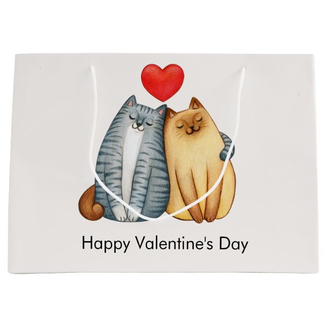 Cat Couple Liebt Niedlichen Funny Happy Valentine' Große Geschenktüte (Vorderseite)