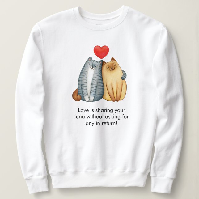 Cat Couple Liebt Niedlichen Funny Happy Valentine' Sweatshirt (Design vorne)