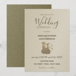 Cat Couple Modern Gold Elegante Hochzeit Einladung