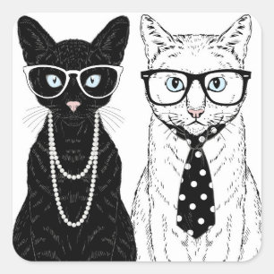 Cat Couple Quadratischer Aufkleber
