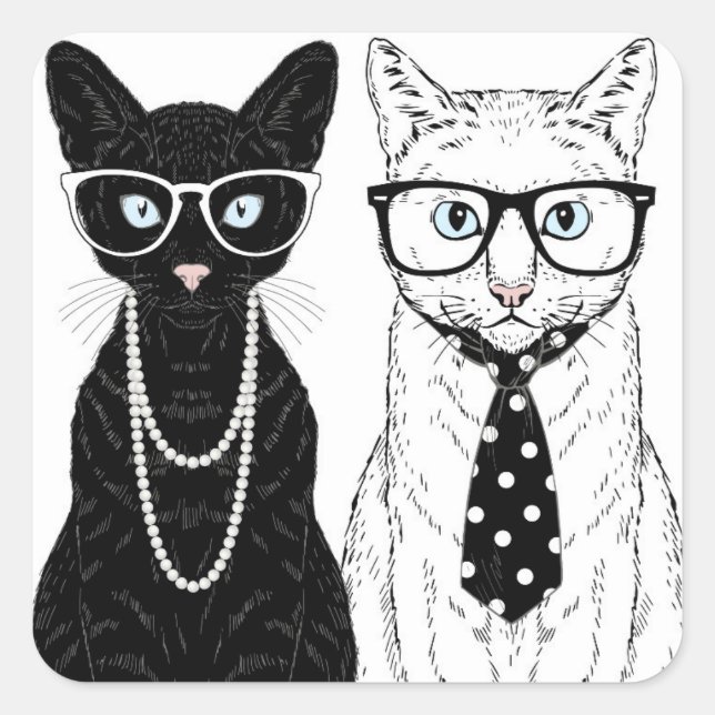 Cat Couple Quadratischer Aufkleber (Vorderseite)