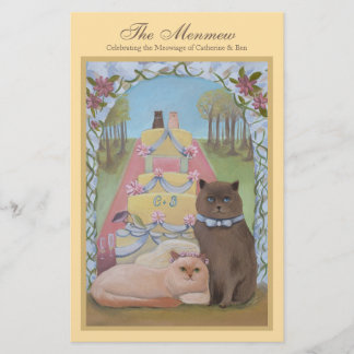 Cat Couple Yellow Wedding Menu Card