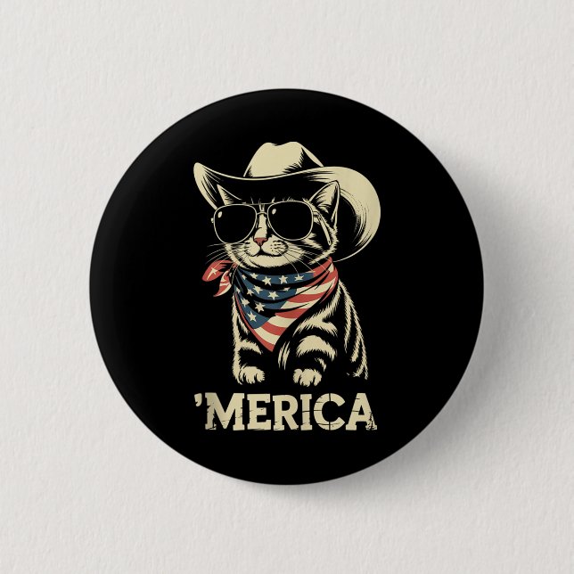 Cat Cowboy Merica Kitten Patriot Boys 4. Juli Button (Vorderseite)
