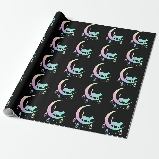 Cat Crescent Moon Horoscope Pastel Goth Wicca Geschenkpapier (Ungerollt)