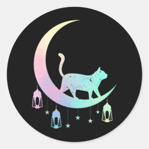 Cat Crescent Moon Horoscope Pastel Goth Wicca Runder Aufkleber