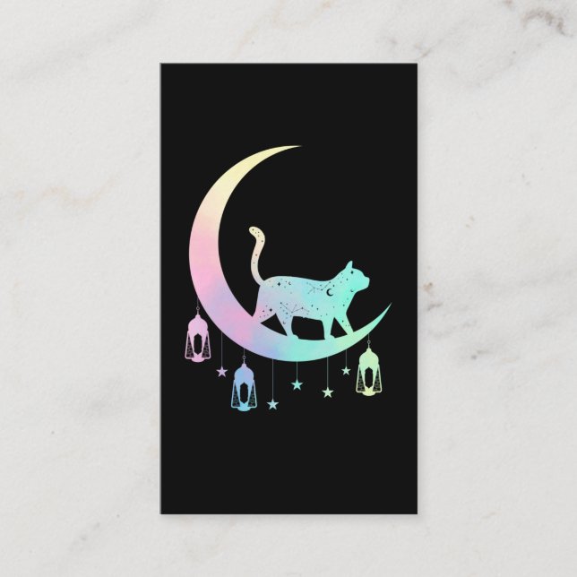 Cat Crescent Moon Horoscope Pastel Goth Wicca Visitenkarte (Vorderseite)