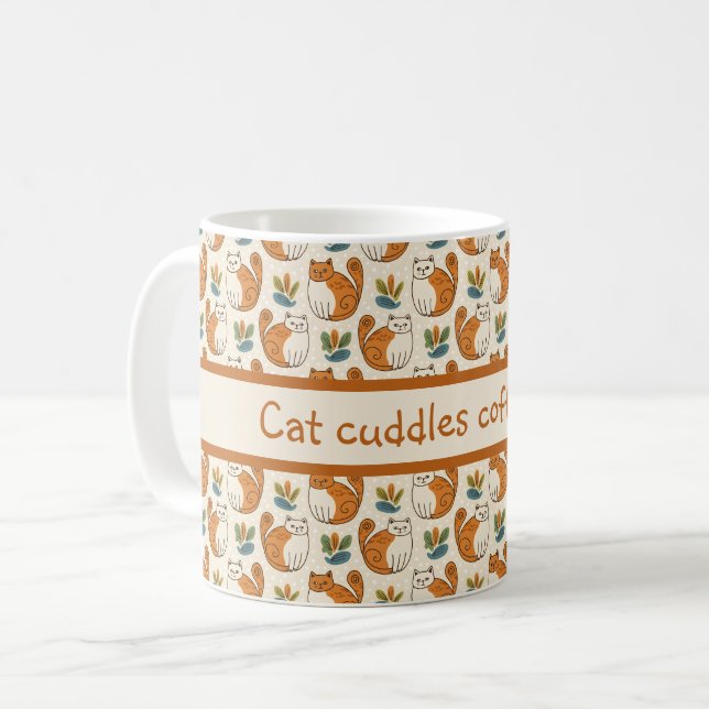 Cat Cuddles Coffee Cup Naive Art Style Kaffeetasse (Vorderseite Links)