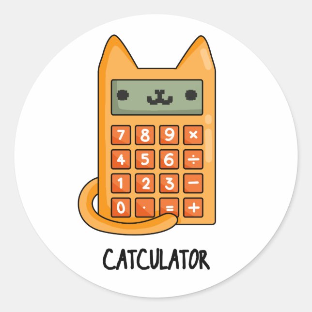 Cat-culator Funny Calculator Pun Runder Aufkleber (Vorderseite)
