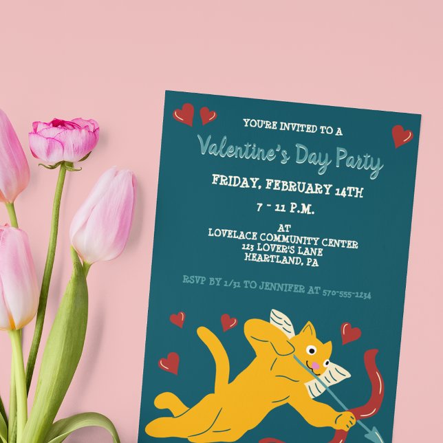 Cat Cupid Custom Valentine's Day Party Einladung (Von Creator hochgeladen)