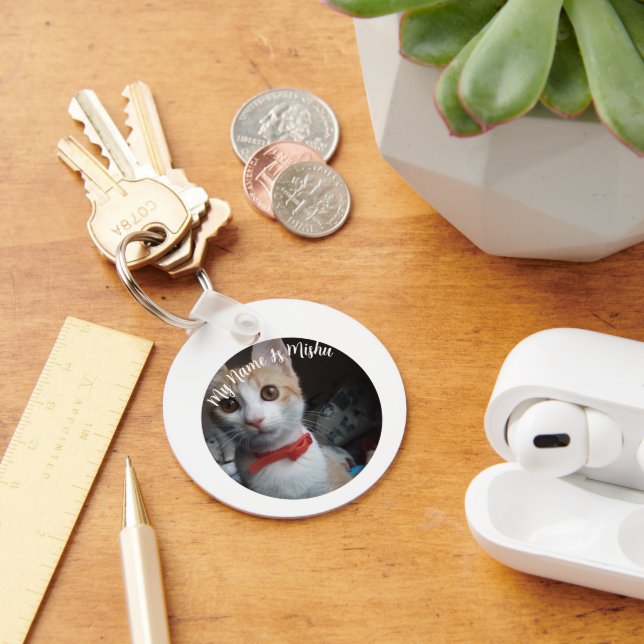 Cat Custom Foto Name Valentine's Gift Schlüsselanh Schlüsselanhänger (Schreibtisch)
